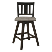 Ati Swivel Counter Height Chair Set of 2, Slatted Black Wood, Gray -BM336005