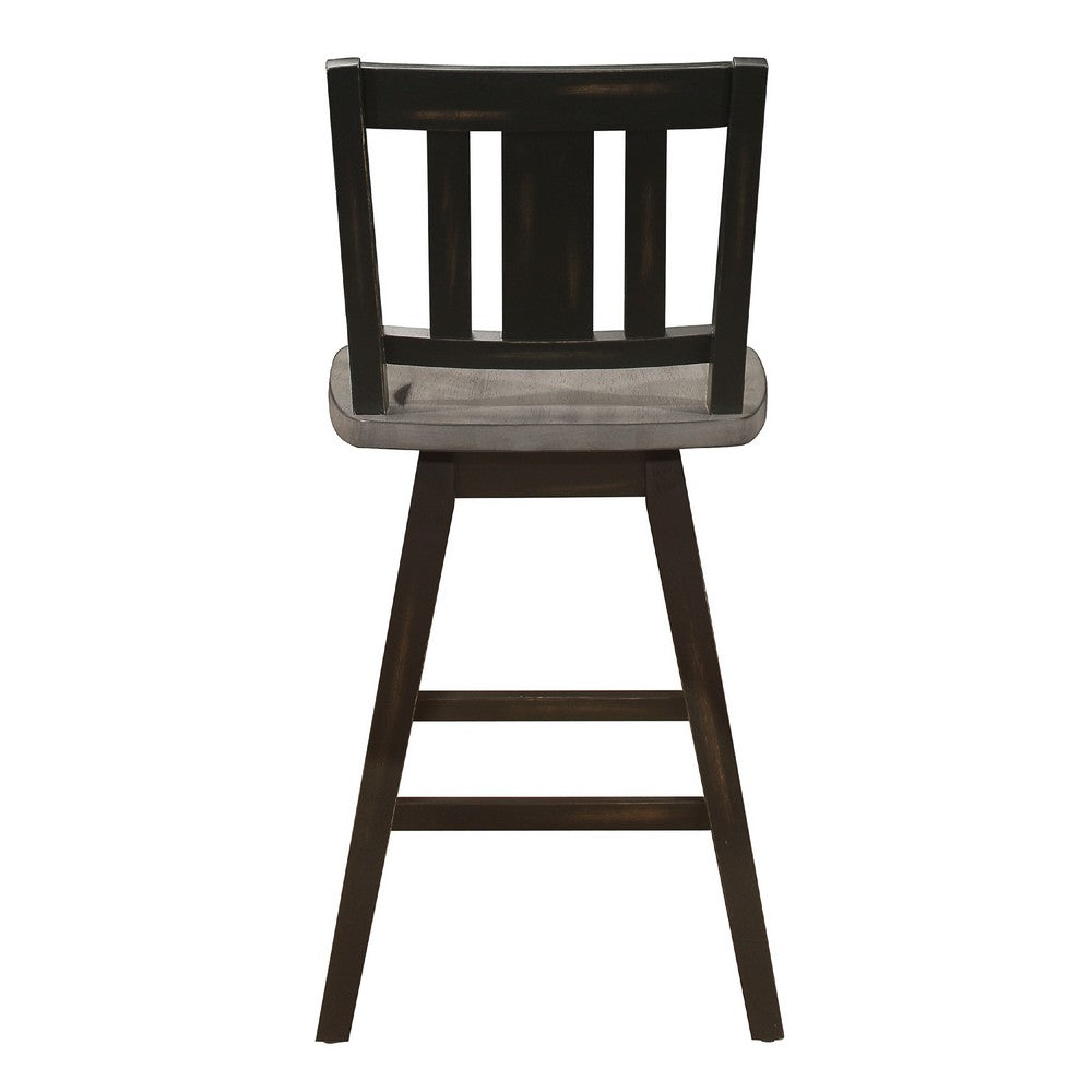 Ati Swivel Counter Height Chair Set of 2, Slatted Black Wood, Gray -BM336005