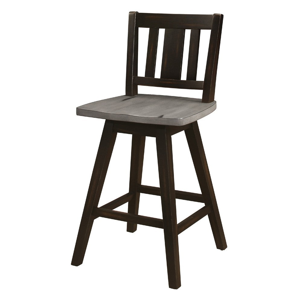 Ati Swivel Counter Height Chair Set of 2, Slatted Black Wood, Gray -BM336005