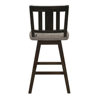 Ati Swivel Counter Height Chair Set of 2, Slatted Black Wood, Gray -BM336005