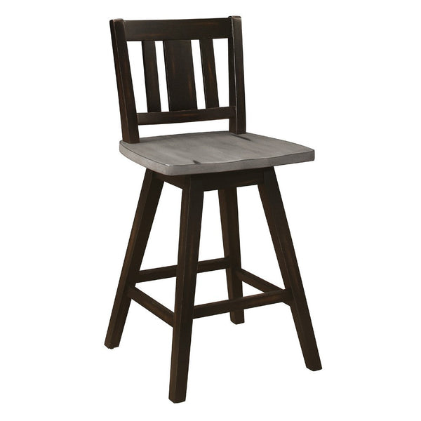 Ati Swivel Counter Height Chair Set of 2, Slatted Black Wood, Gray -BM336005