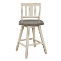 Ati Swivel Counter Height Chair Set of 2, Slatted White Wood, Gray -BM336006