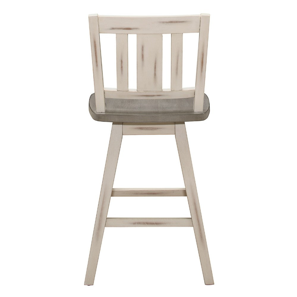 Ati Swivel Counter Height Chair Set of 2, Slatted White Wood, Gray -BM336006