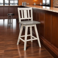 Ati Swivel Counter Height Chair Set of 2, Slatted White Wood, Gray -BM336006