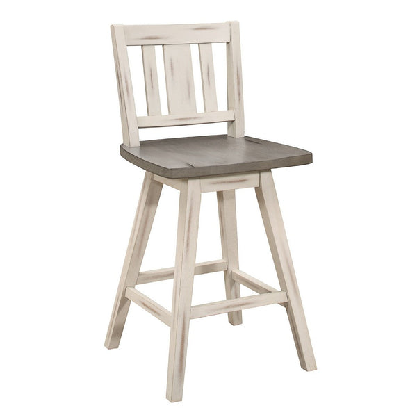 Ati Swivel Counter Height Chair Set of 2, Slatted White Wood, Gray -BM336006