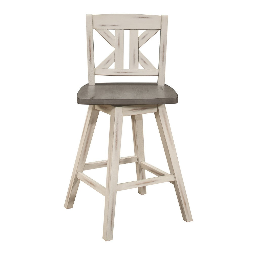 Ati Swivel Counter Height Chair Set of 2, X Back White Wood, Gray -BM336007