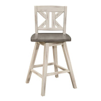 Ati Swivel Counter Height Chair Set of 2, X Back White Wood, Gray -BM336007