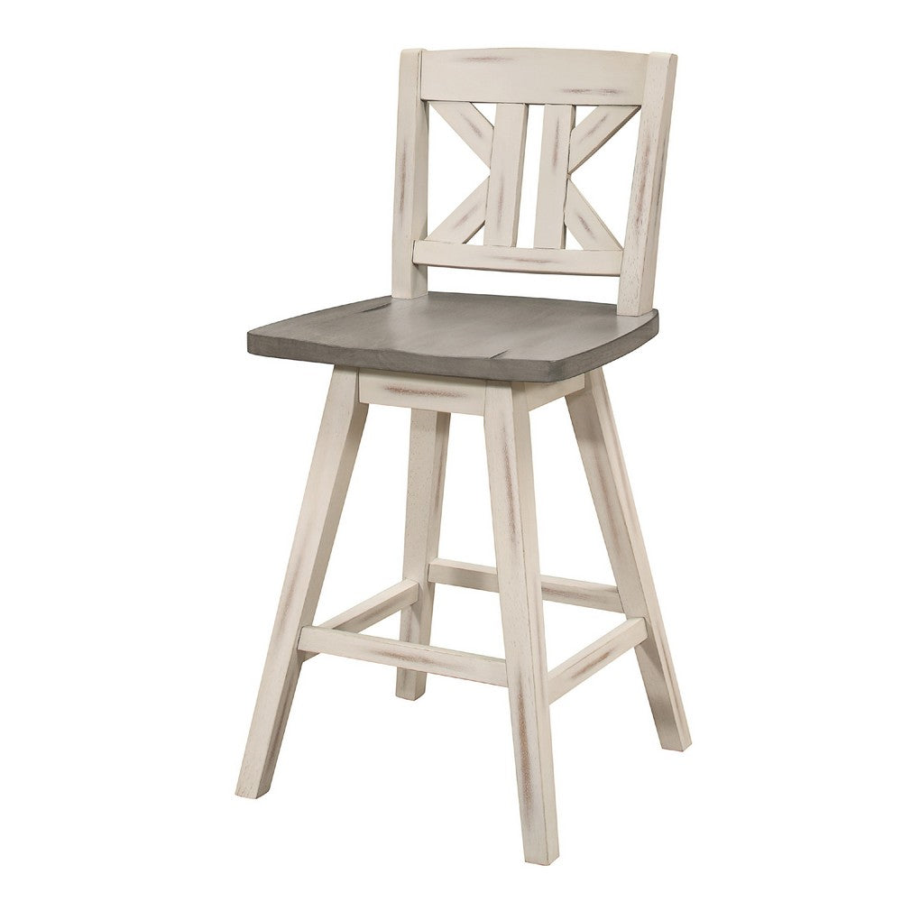 Ati Swivel Counter Height Chair Set of 2, X Back White Wood, Gray -BM336007