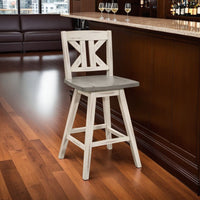 Ati Swivel Counter Height Chair Set of 2, X Back White Wood, Gray -BM336007