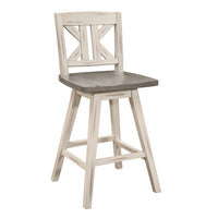 Ati Swivel Counter Height Chair Set of 2, X Back White Wood, Gray -BM336007