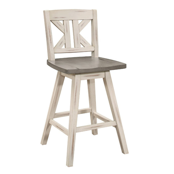 Ati Swivel Counter Height Chair Set of 2, X Back White Wood, Gray -BM336007