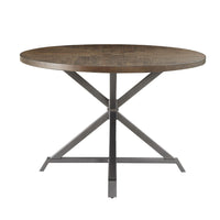 Fena Dining Table, Round 45 Inch Brown Wood Top, Gray Metal Star Base -BM336009