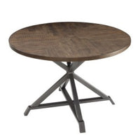Fena Dining Table, Round 45 Inch Brown Wood Top, Gray Metal Star Base -BM336009