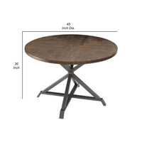 Fena Dining Table, Round 45 Inch Brown Wood Top, Gray Metal Star Base -BM336009