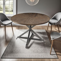 Fena Dining Table, Round 45 Inch Brown Wood Top, Gray Metal Star Base -BM336009