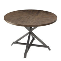 Fena Dining Table, Round 45 Inch Brown Wood Top, Gray Metal Star Base -BM336009