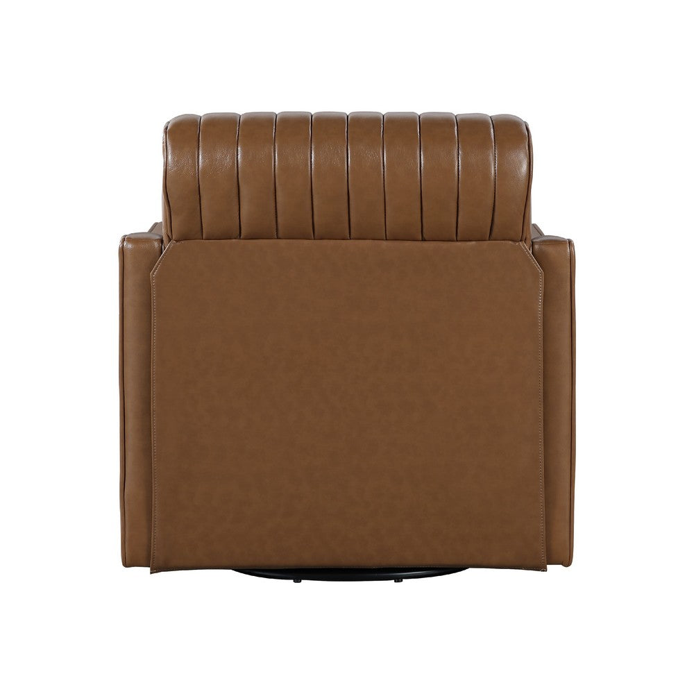 Vemy Swivel Chair, Vertical Channel Tufted Back, Brown Faux Leather -BM336016