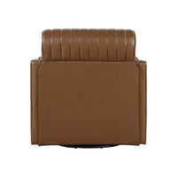 Vemy Swivel Chair, Vertical Channel Tufted Back, Brown Faux Leather -BM336016