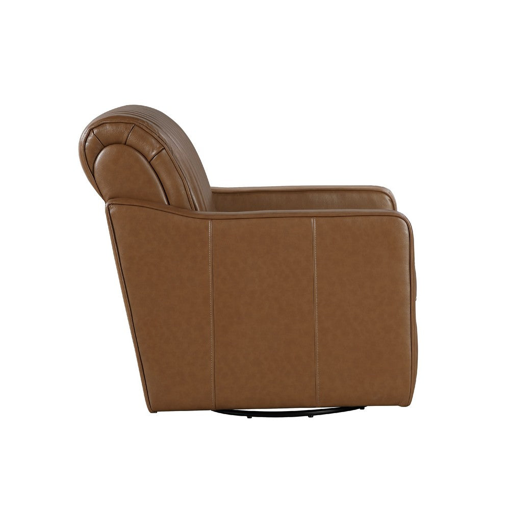 Vemy Swivel Chair, Vertical Channel Tufted Back, Brown Faux Leather -BM336016