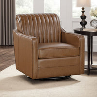 Vemy Swivel Chair, Vertical Channel Tufted Back, Brown Faux Leather -BM336016
