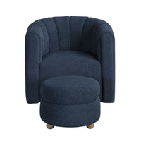 Noa Swivel Chair and Ottoman, Channel Tufted Curved Back, Blue Boucle -BM336017