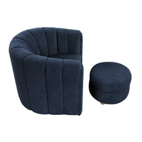 Noa Swivel Chair and Ottoman, Channel Tufted Curved Back, Blue Boucle -BM336017