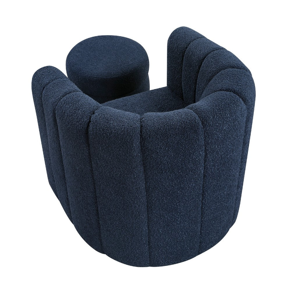 Noa Swivel Chair and Ottoman, Channel Tufted Curved Back, Blue Boucle -BM336017
