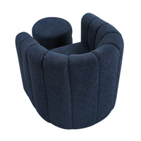 Noa Swivel Chair and Ottoman, Channel Tufted Curved Back, Blue Boucle -BM336017