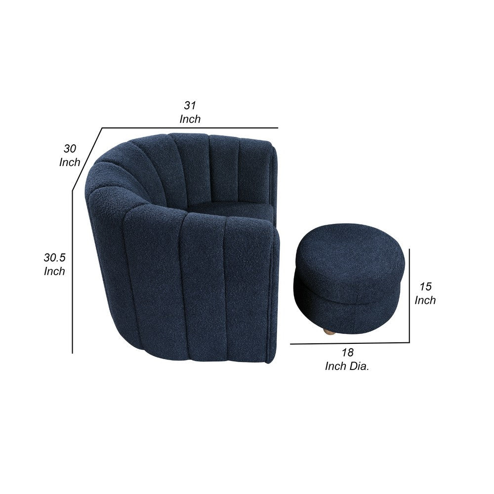 Noa Swivel Chair and Ottoman, Channel Tufted Curved Back, Blue Boucle -BM336017