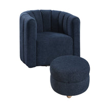 Noa Swivel Chair and Ottoman, Channel Tufted Curved Back, Blue Boucle -BM336017