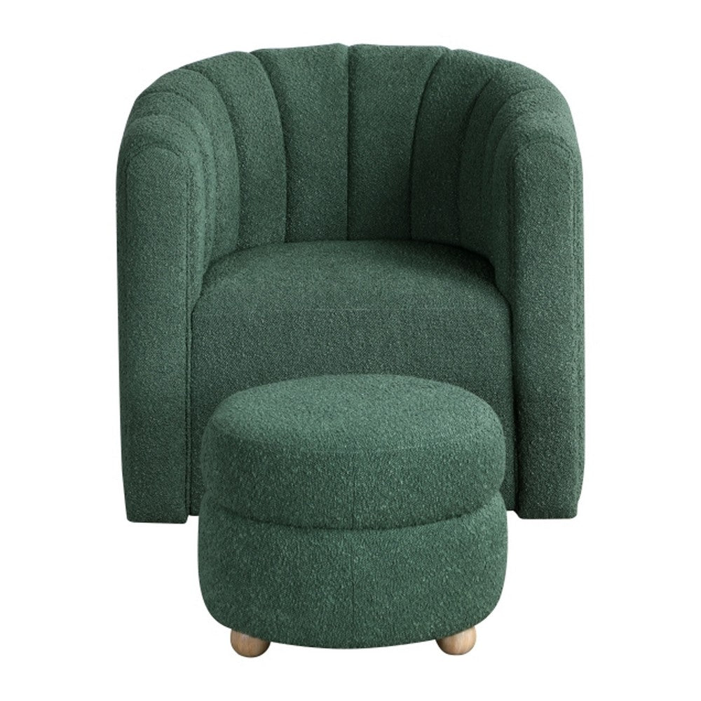 Noa Swivel Chair and Ottoman, Channel Tufted Curved, Sea Green Boucle -BM336018
