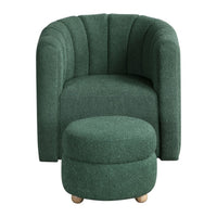 Noa Swivel Chair and Ottoman, Channel Tufted Curved, Sea Green Boucle -BM336018