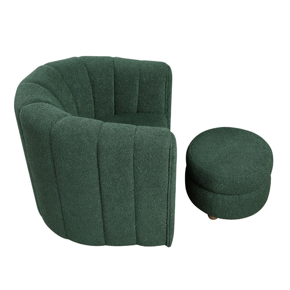 Noa Swivel Chair and Ottoman, Channel Tufted Curved, Sea Green Boucle -BM336018