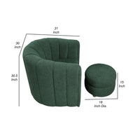 Noa Swivel Chair and Ottoman, Channel Tufted Curved, Sea Green Boucle -BM336018