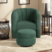 Noa Swivel Chair and Ottoman, Channel Tufted Curved, Sea Green Boucle -BM336018