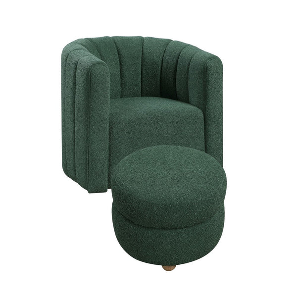 Noa Swivel Chair and Ottoman, Channel Tufted Curved, Sea Green Boucle -BM336018