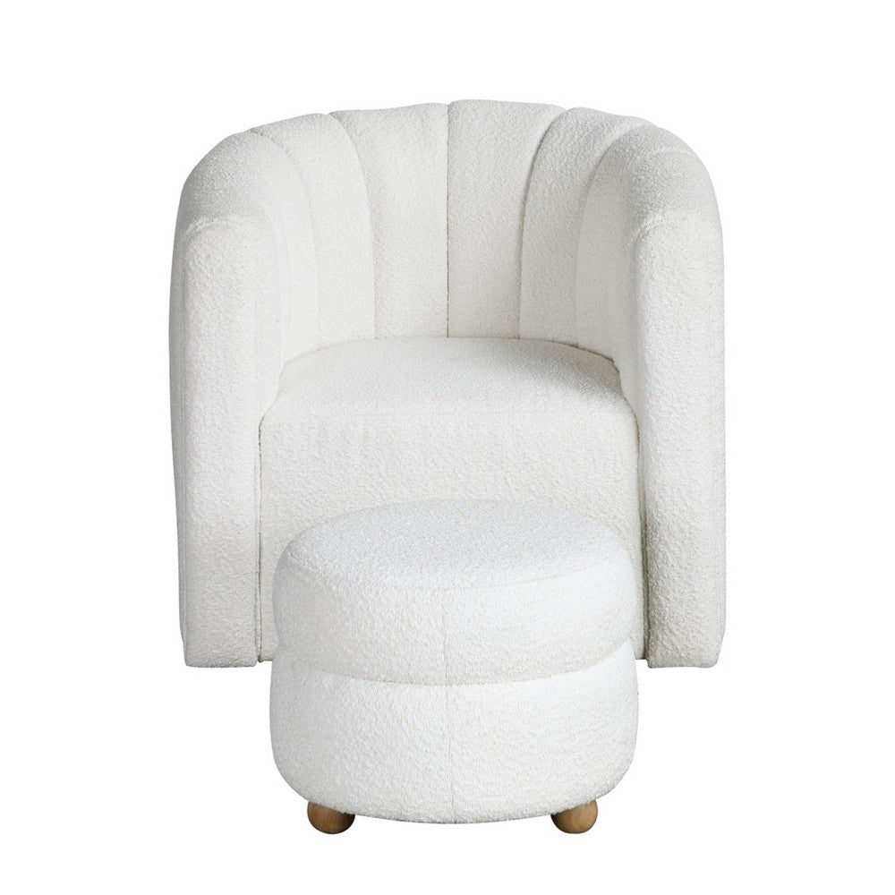 Noa Swivel Chair and Ottoman, Channel Tufted Curved Back, White Boucle -BM336019