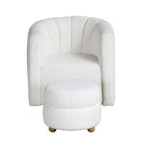 Noa Swivel Chair and Ottoman, Channel Tufted Curved Back, White Boucle -BM336019