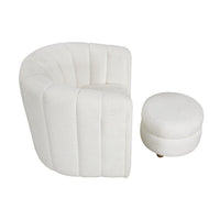 Noa Swivel Chair and Ottoman, Channel Tufted Curved Back, White Boucle -BM336019