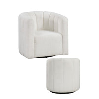 Noa Swivel Chair and Ottoman, Channel Tufted Curved Back, White Boucle -BM336019
