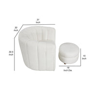 Noa Swivel Chair and Ottoman, Channel Tufted Curved Back, White Boucle -BM336019