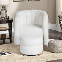 Noa Swivel Chair and Ottoman, Channel Tufted Curved Back, White Boucle -BM336019
