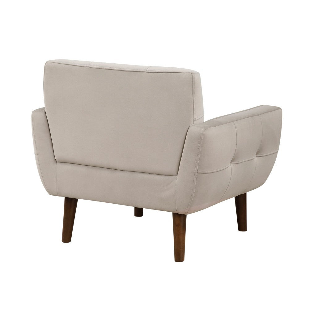 Roa Accent Armchair, Light Brown Velvet, Tufted Back w Tapered Legs -BM336022
