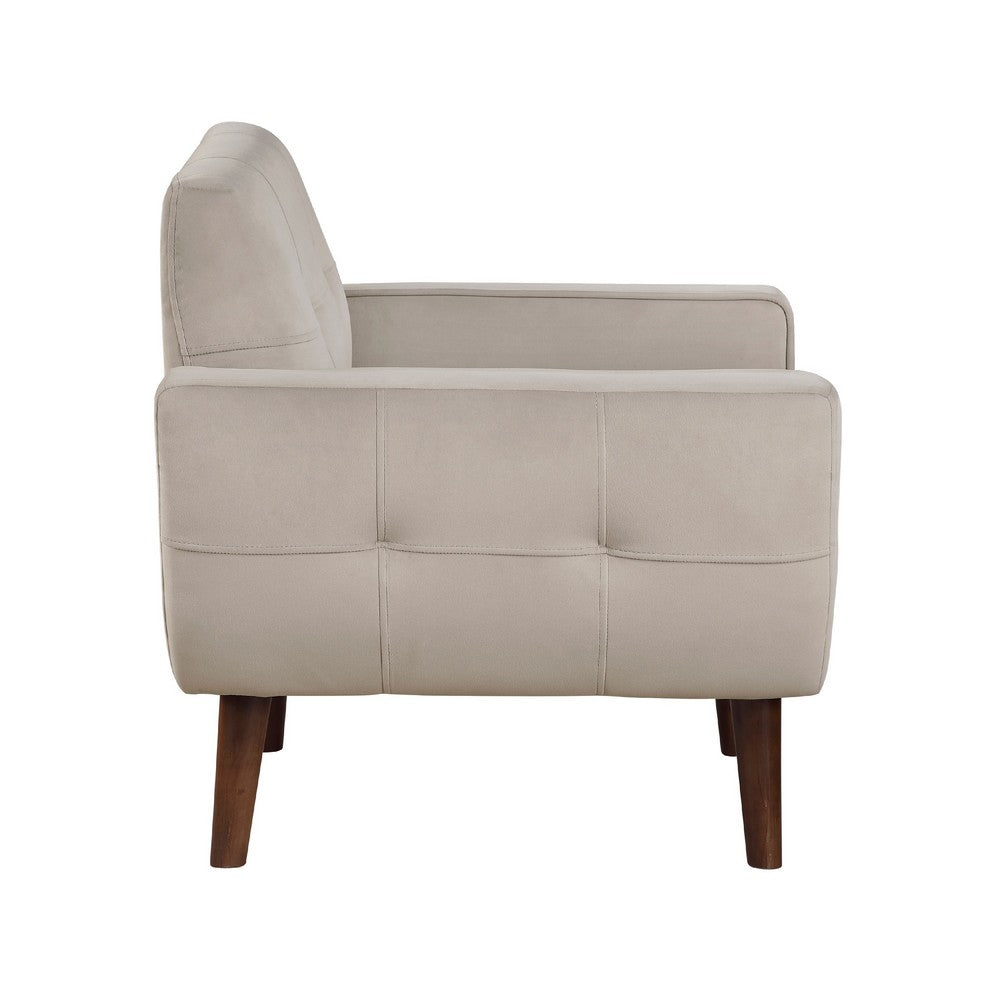 Roa Accent Armchair, Light Brown Velvet, Tufted Back w Tapered Legs -BM336022