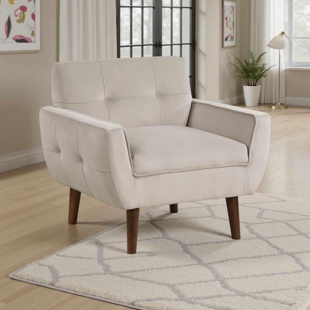 Roa Accent Armchair, Light Brown Velvet, Tufted Back w Tapered Legs -BM336022