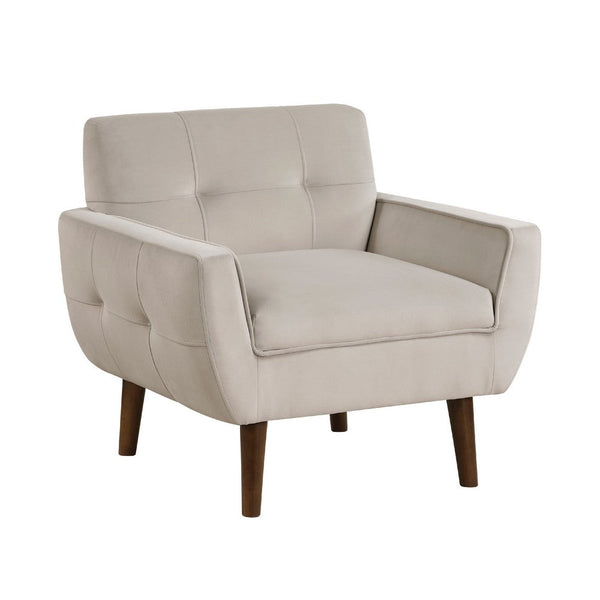Roa Accent Armchair, Light Brown Velvet, Tufted Back w Tapered Legs -BM336022