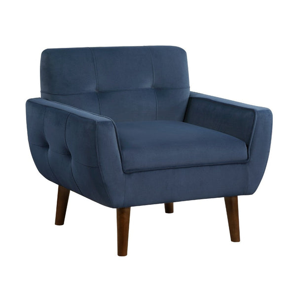 Roa Accent Armchair, Navy Blue Velvet, Tufted Back w Tapered Legs -BM336023