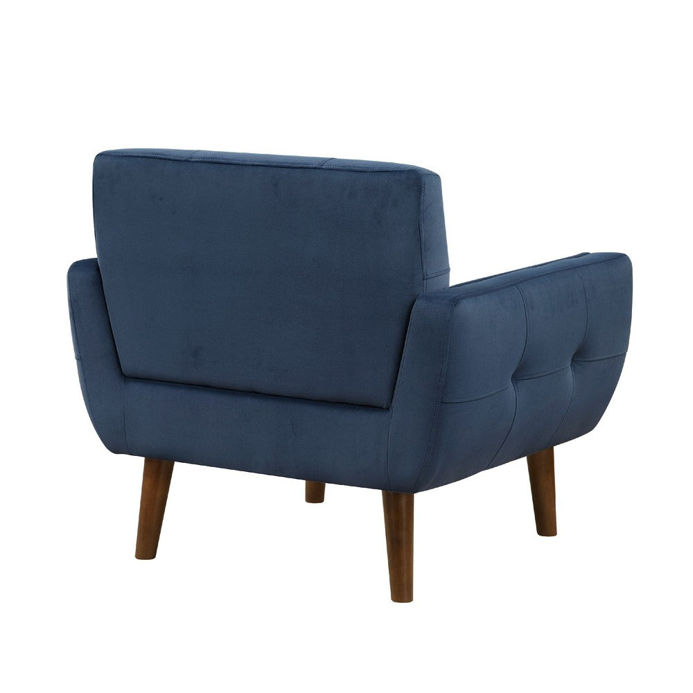 Roa Accent Armchair, Navy Blue Velvet, Tufted Back w Tapered Legs -BM336023