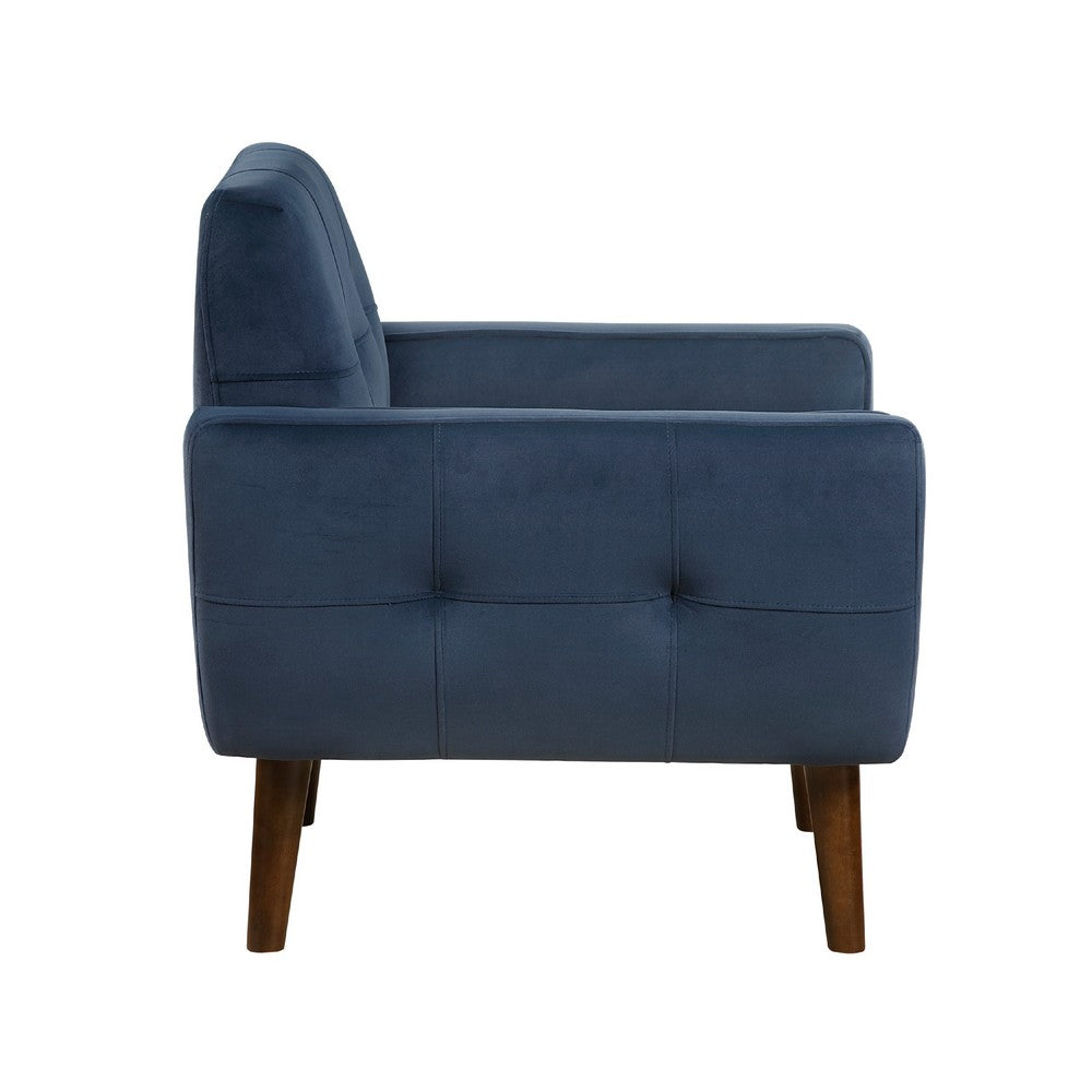 Roa Accent Armchair, Navy Blue Velvet, Tufted Back w Tapered Legs -BM336023