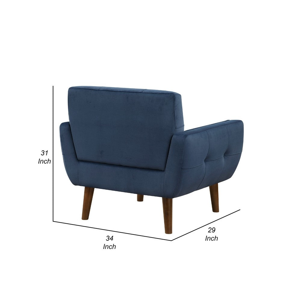 Roa Accent Armchair, Navy Blue Velvet, Tufted Back w Tapered Legs -BM336023